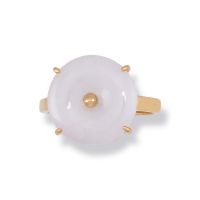 14K YELLOW GOLD WHITE JADEITE JADE DISC RING UPC #373785