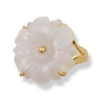 14K YELLOW GOLD WHITE JADEITE JADE FLOWER RING UPC #383661